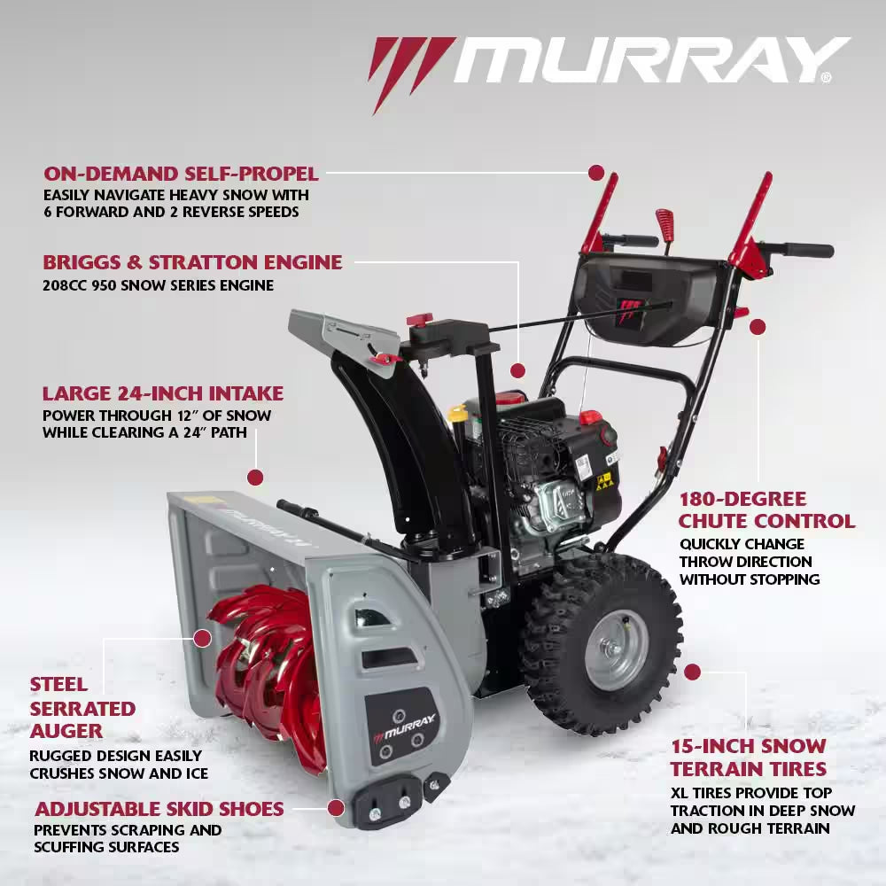 24 In. 208Cc Self-Propelled 2-Stage Gas Snow Blower with Electric Start